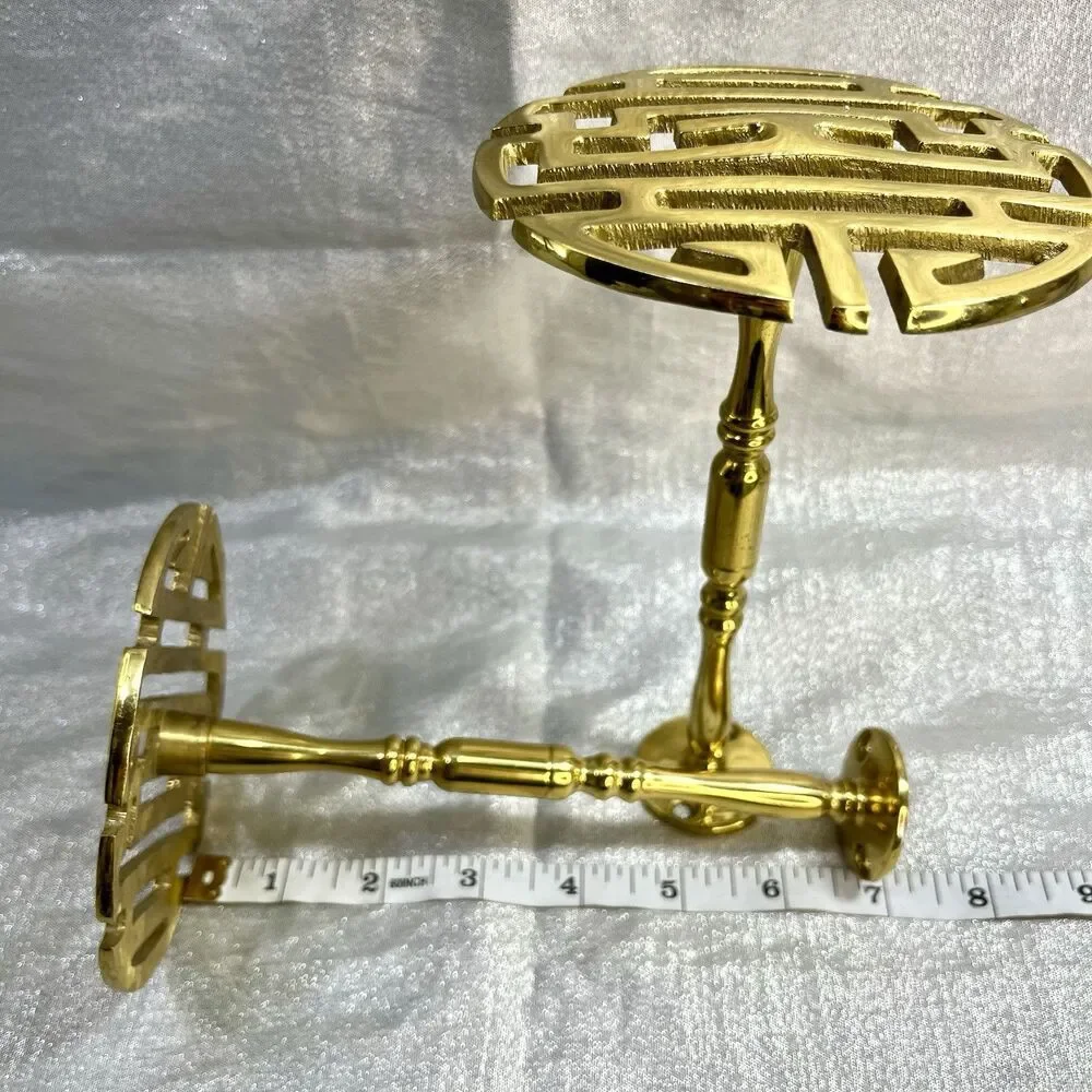 Vintage Chinese SHOU CHARACTER SYMBOL Solid Brass Curtain Tieback Holders